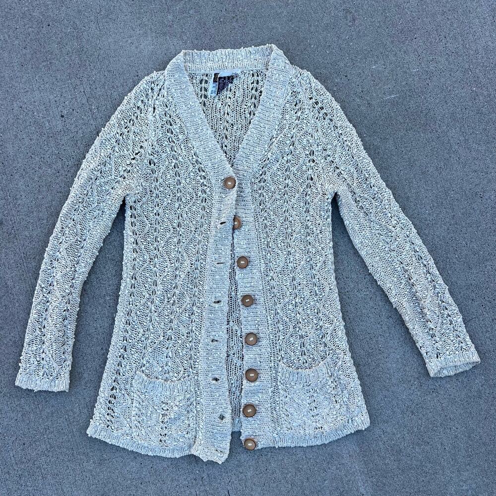 Vintage Pallas 100% Irish Linen Open Weave 3D Cardigan Boho Cottagecore Earthy S